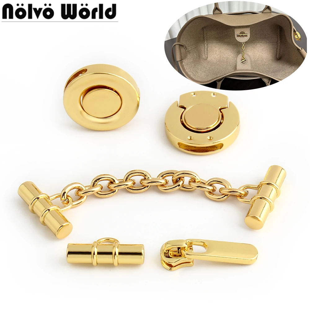 

1/3/5Sets K Gold Metal Press Lock For Shoulder Tote Bag Casual Shopping Zipper Slider Replacement Chains Switch Lock Accessories