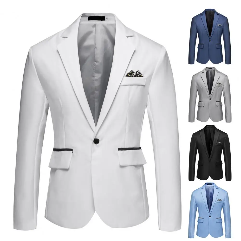 Popular  Wedding Blazer Four Seasons Slim Fit Single Button Suit Jacket Solid Color Temperament Men Blazer for Wedding