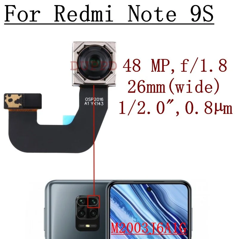 Front Rear Camera For Xiaomi Redmi Note 9S M2003J6A1G Frontal Selfie Back Main Ultrawide Macro Depth Camera Module