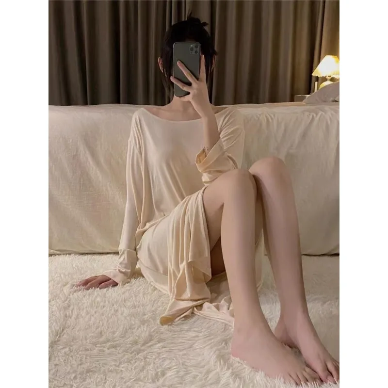 Fat Mm Extra Large Size 300 Kg Nightdress Female Autumn Long Sleeve Dresses Pajamas Ms. Loose Spring and Autumn Loungewear Sexy