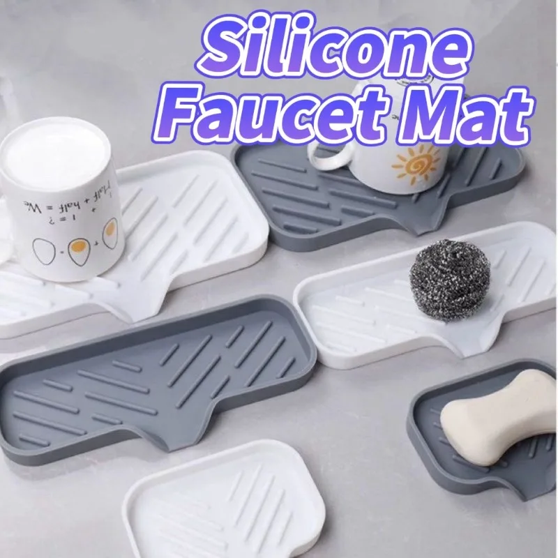 Vassoio in silicone per lavello con scarico Portaoggetti per spugna per sapone Lavello da appoggio Spazzola per spazzole Organizzatore da cucina