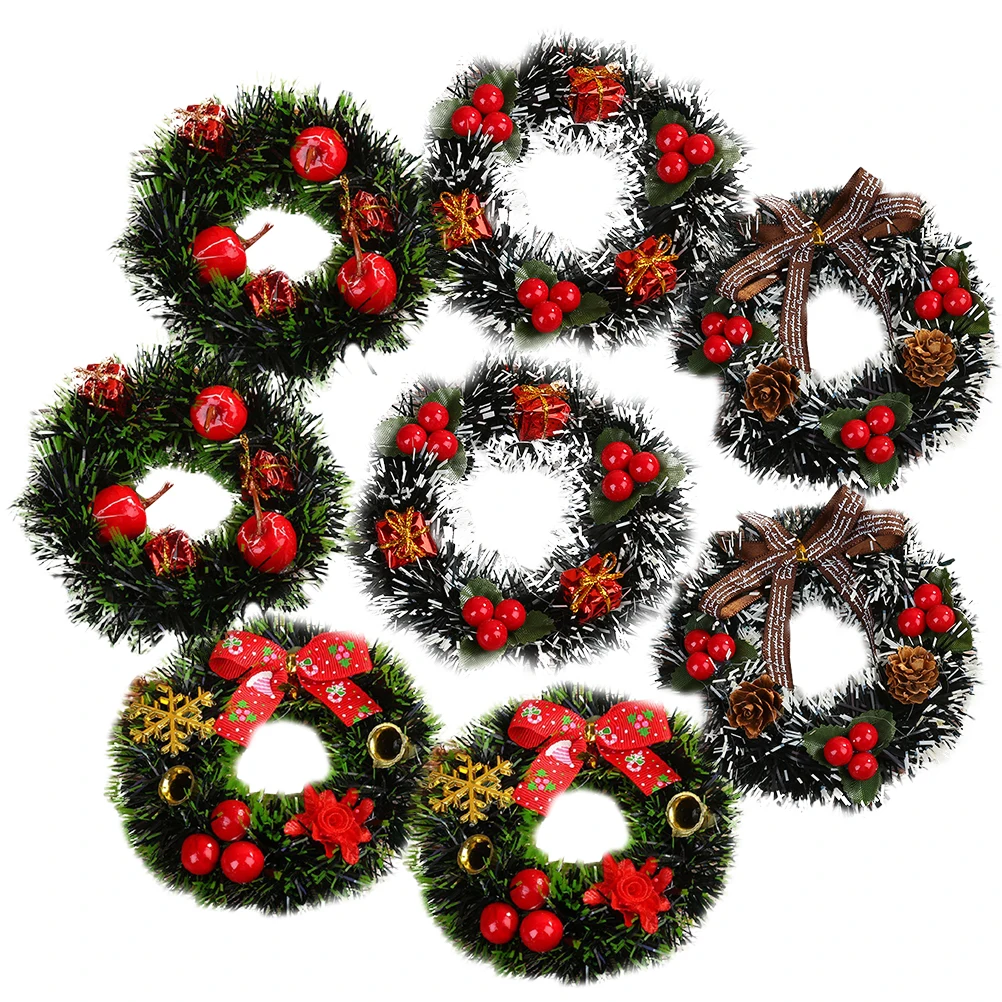 

8pcs Christmas Wreaths PVC Decorative Hanging Door Bedroom Living Room Xmas nament Craft Supplies HomeDecoration