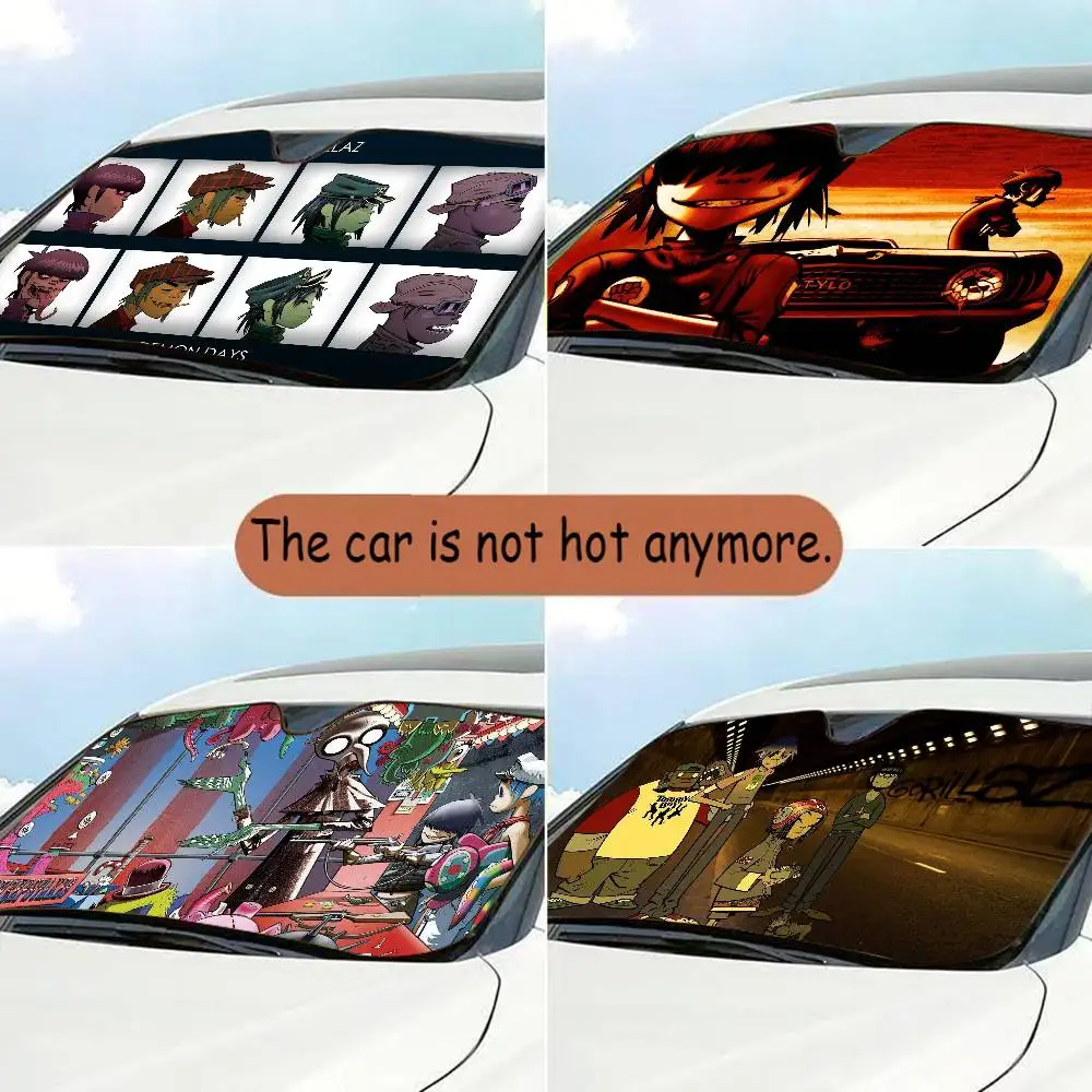 

Virtual Rock Band Gorillaz Music Auto Windshield Sun Shade Block UV Ray Sun Visor Protector Car Sunshade Gifts for Dad boyfriend