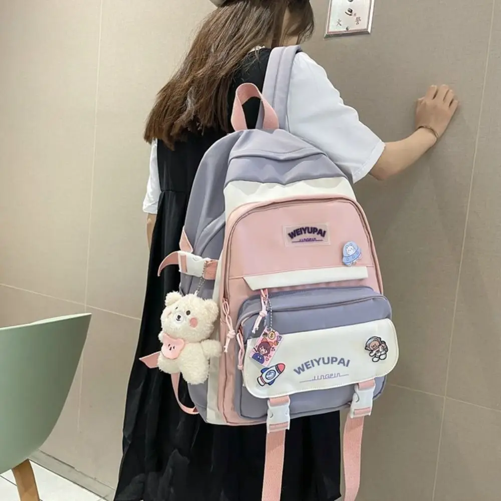 Cute Ins Students School Bags Multi Pockets Large Capacity Girls Shoulder Bags Cartoon Candy Color Large Handbag Student