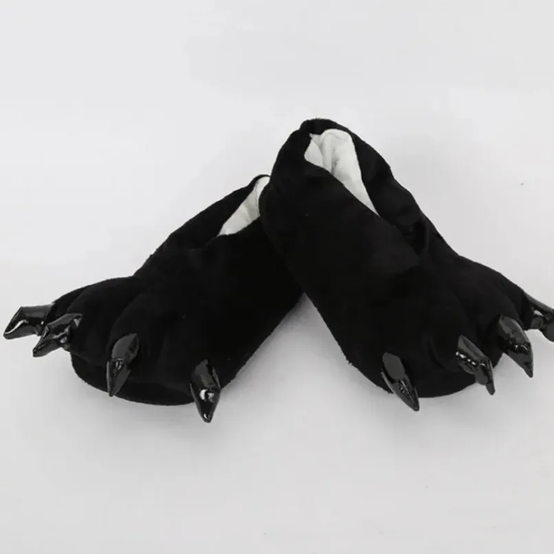 Home Slipper Dinosaur Cow Cat Paw Shoes Flat Thickened Non Slip Plush Cotton Fluffy Female Floor Women House Indoor Cute Men