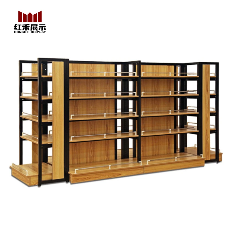 Custom.Hong He Multifunctional Wooden Grocery Store Display Shelves Retail Store Display Shelf for Supermarket