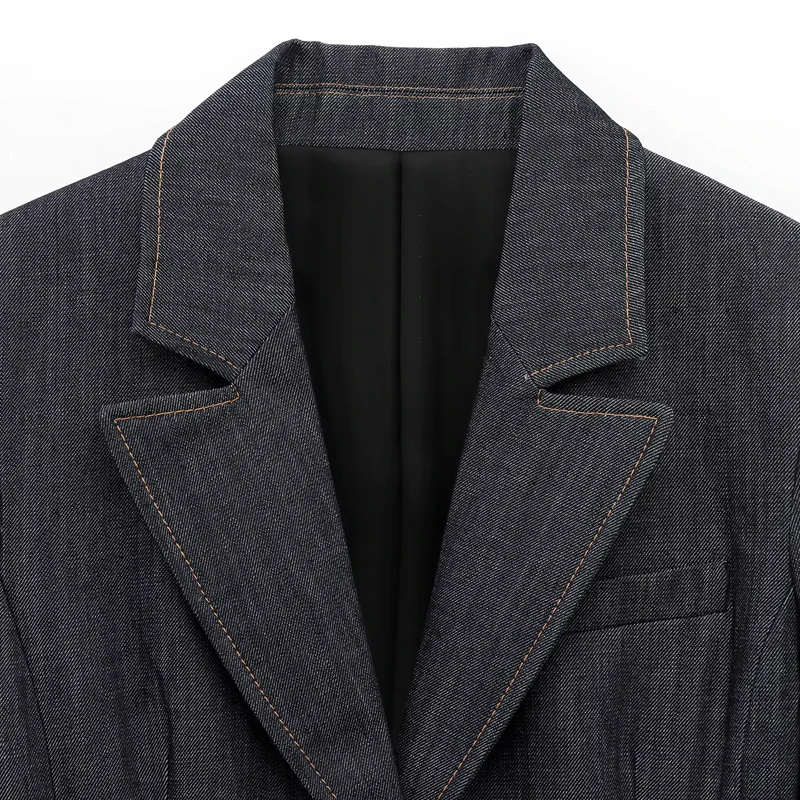 HXAO Women's Elegant Denim Blazers 2025 Women's Spring Long Sleeve Jackets Fashion Casual Plus Size Blue Coats New In Outerwears