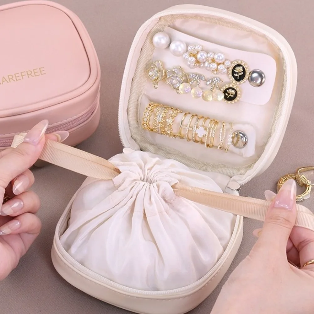 

Mini Portable PU Jewelry Box Organizer Necklace Travel Earrings Ring Sorting Bag Bracelet Packing Bag Drawstring Storage Bag