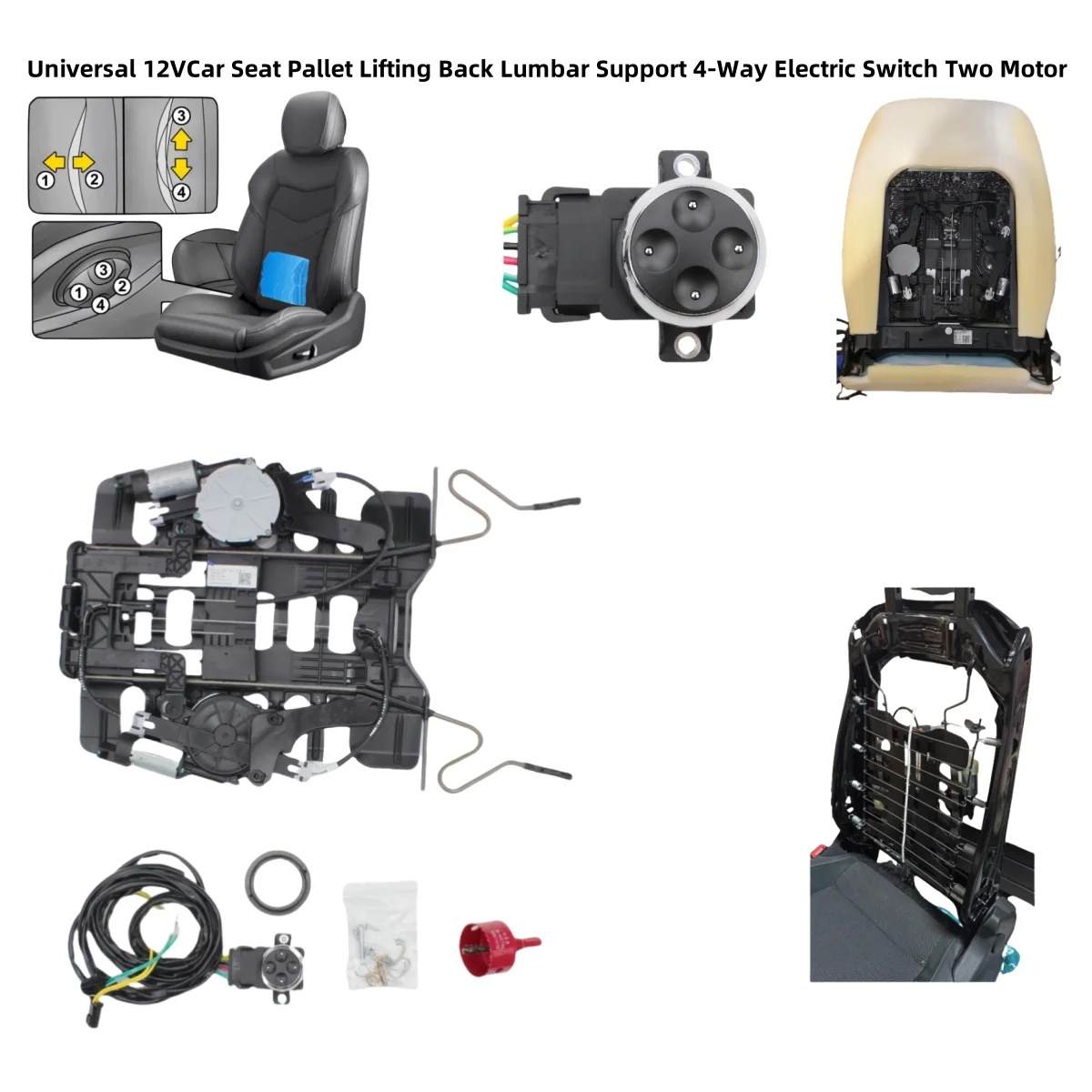 Car seat pallet lifting back lumbar support 4 way electric switch two motor for seat comfortable Luxury Interior Accessories