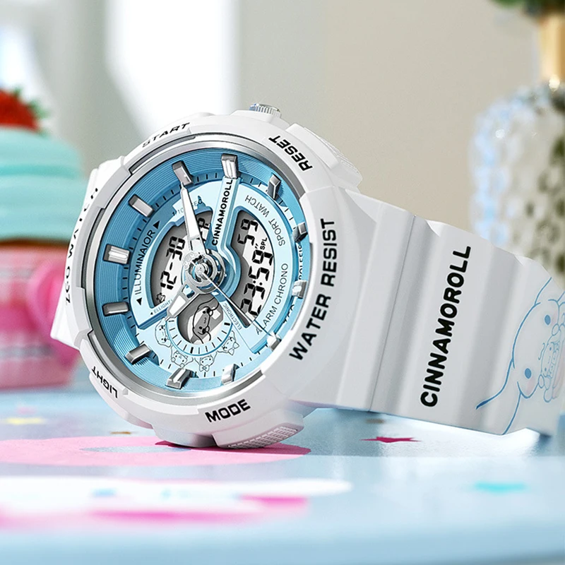 Miniso Anime Cartoon Sanrio Hello Kitty Cinnamoroll High-end Boys Girls Luminous Waterproof Rubber Belt Watch Wristwatch Gifts