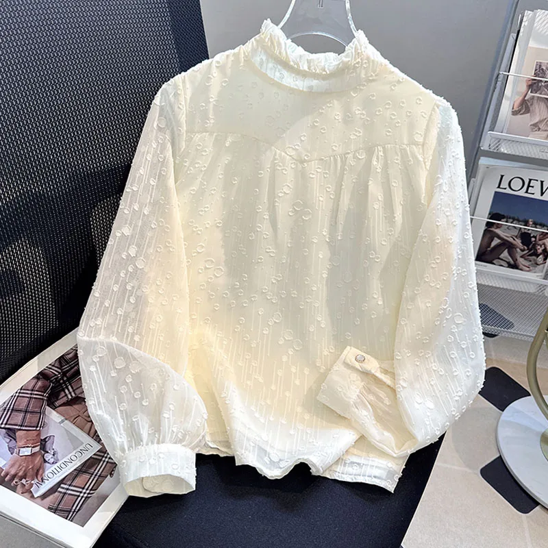 

Женская блузка-рубашка, модная блузка с длинным рукавом и рюшами на воротнике, женские топы, блузки, рубашки Blusas Para Mujer Camisas 2025 Q548