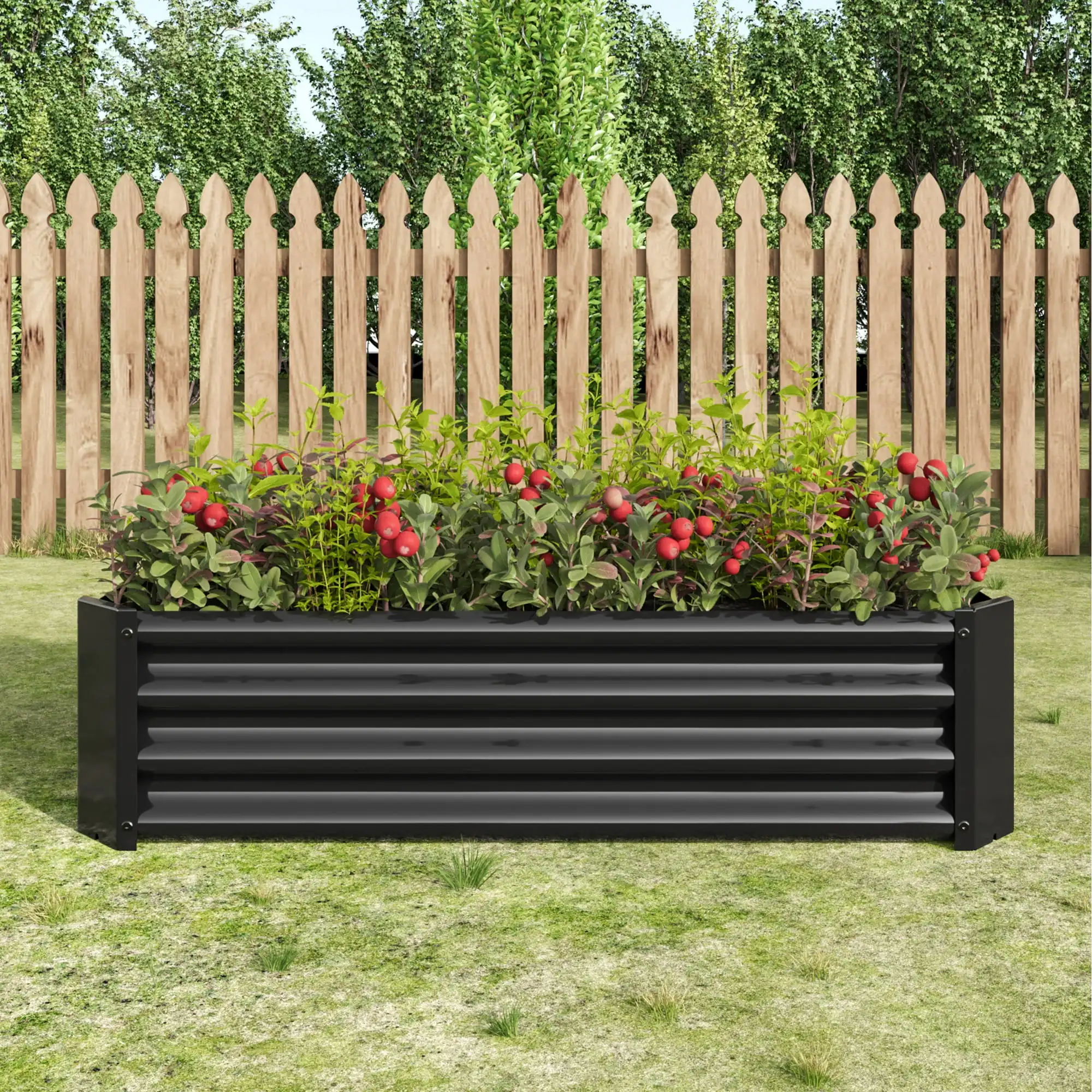 

Elio Outdoor Metal 4×2×x1ft Raised Garden Bed, 4FT Planter Box, Rust-Resistant, Open Bottom,Black