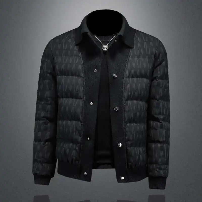 2024 Winter Clothes Black White Down Full Letter Coat Men Kurtka Zimowa Long Sleeve Jacket Letter Print Jacket Men Down Jacket
