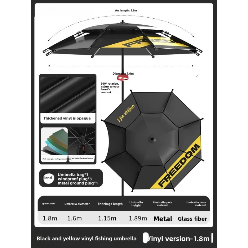 Thickened Black Rubber Large Fishing Umbrella Sun Protection Rain Shield Foldable Umbrella Fishing Specific Sunshade Umbrella