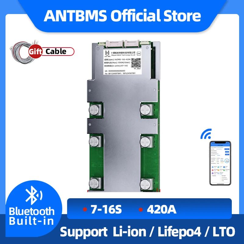 

ANT Smart BMS for E-bike E-motorcycles 7S-16S 48V 60V Lifepo Li-ion BatterySystem 420A Peak 1050A Bluetooth And Balance Function