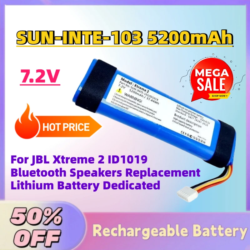 

In Stock SUN-INTE-103 5200mAh 7.2V Battery for JBL Xtreme 2 ID1019 Bluetooth Speakers Replacement Lithium Battery Dedicated