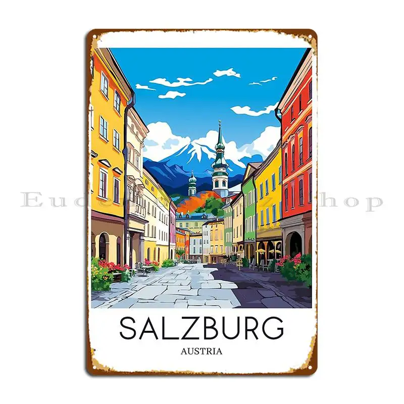 A Pop Art Travel Print Of Salzburg Austria Metal Sign Bar Kitchen Printing Kitchen Wall Plaque Tin Sign Poster