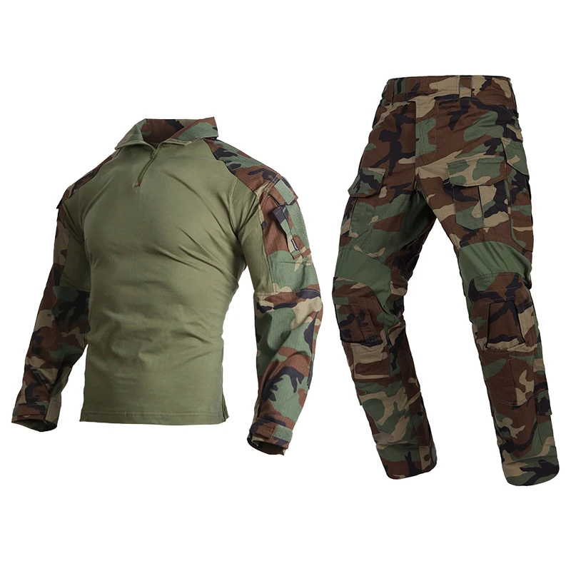 Emersongear G3 seragam tempur taktis, baju kamuflase berburu pria, baju latihan Hiking, celana dengan bantalan lutut hutan