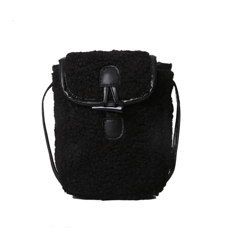 Lambswool Phone-bag Women Faux Fur Bags Tender Sweet Lovely Cross Body Teenagers Female Portable Horn Button Plush Square Cozy