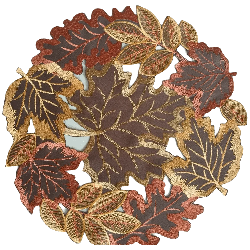 Rustic Maple Leaf Embroidered Table Runner Leaf Pattern Multicolor Dinner Mat Hollow Table Mat Autumn Themed