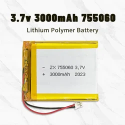 Batterie au lithium polymère aste, 755060 V, 3.7 mAh, 24.com, alimentation mobile, jouets, tablette, ordinateur portable, beauté, équipement médical, 3000