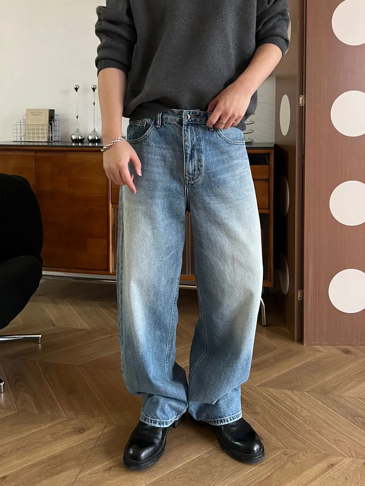 

Retro American Waed Denim Jeans Men's Loose Straight Tube Long Pants Trendy Commute Versatile Spring New Arrival