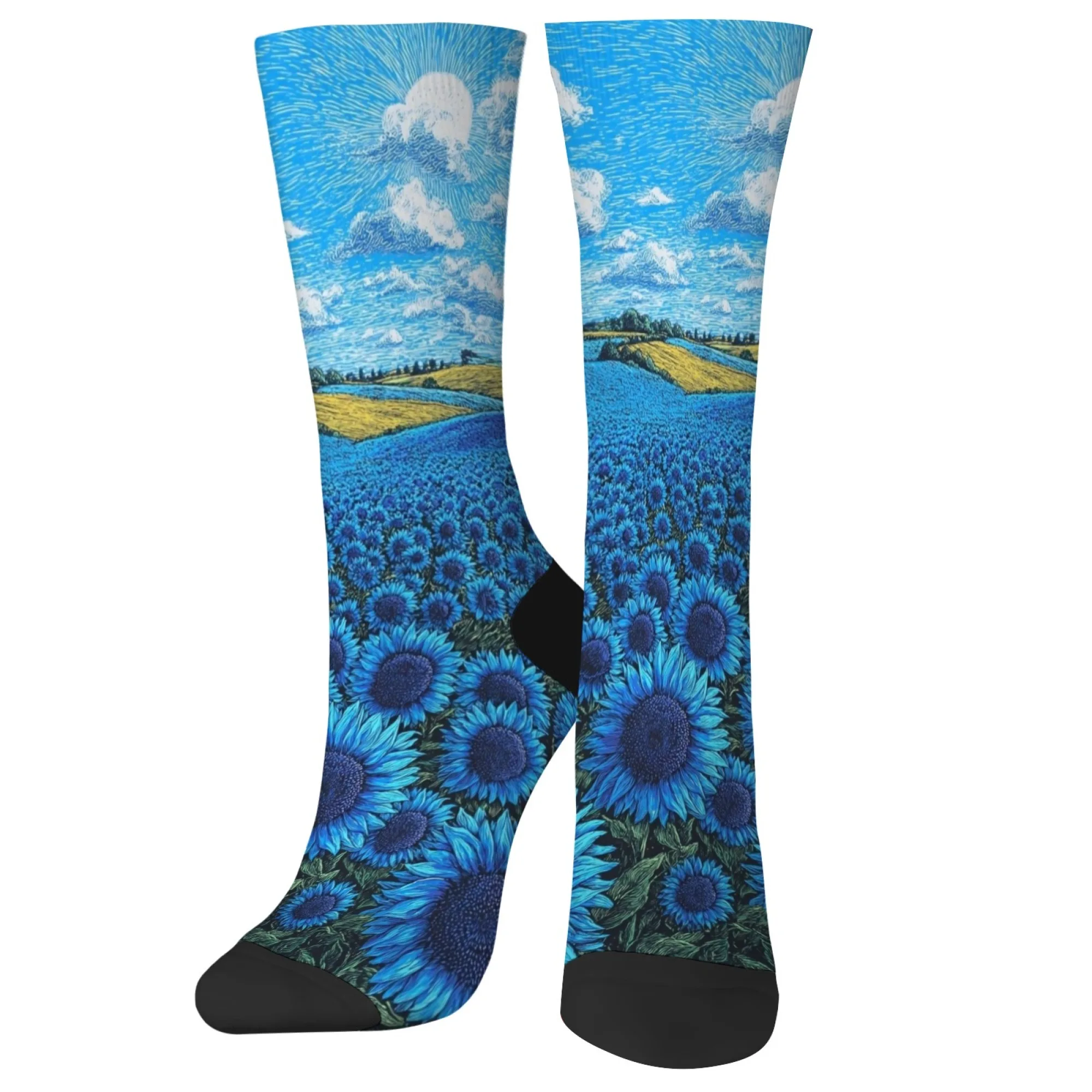Blaue Sonnenblumen Retro Mode Socken Unisex Bequeme rutschfeste warme Socken Neuheit Happy Kompressionssocken Urlaub Party Geschenke