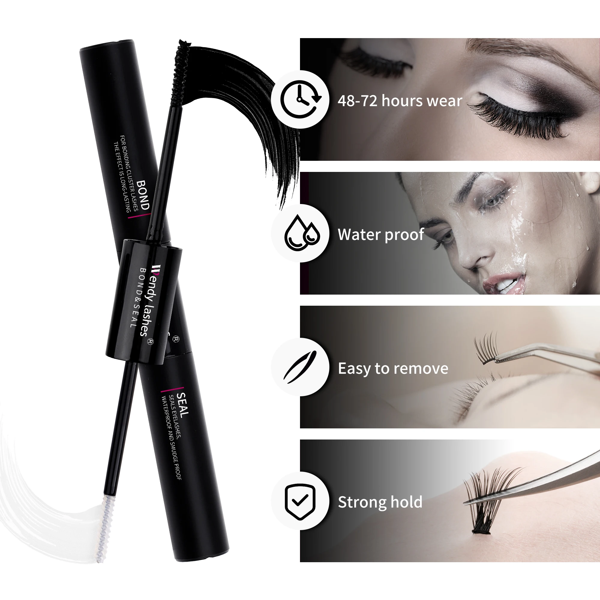 Wendy Lashes Cluster Lash Glue Long Lasting Grafting Lashes Dark-Black Waterproof Quick Drying Make Up Eyelash Glue 10ml