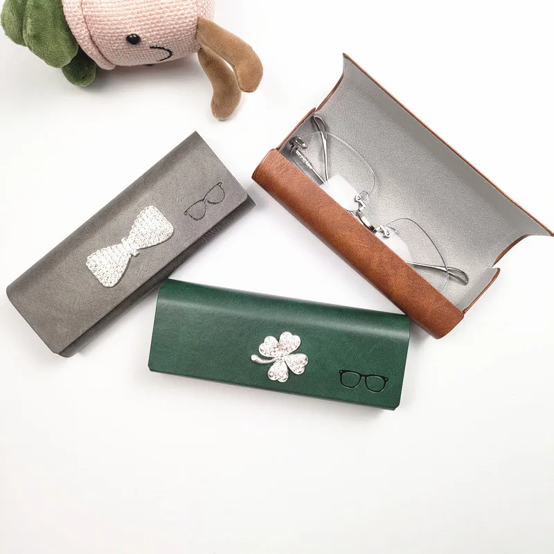 

Women's Diamond-Encrusted Fox Pattern Glasses Case PU Leather Hard Anti Press Sunglasses Box Eyeglasses Cases B2