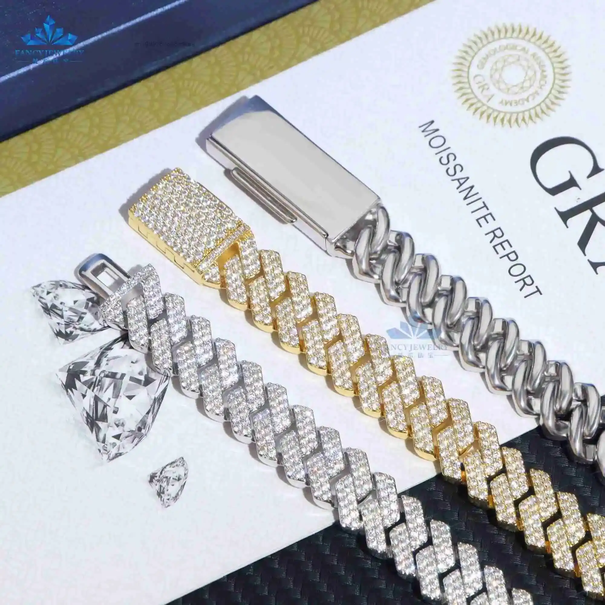 Fashion Hot Sale 2Row 8MM 10MM 12MM Diamond Hip Hop Necklace Bracelet Vvs Moissanite Cuban Link Chain Silver Iced Rapper Fine Je