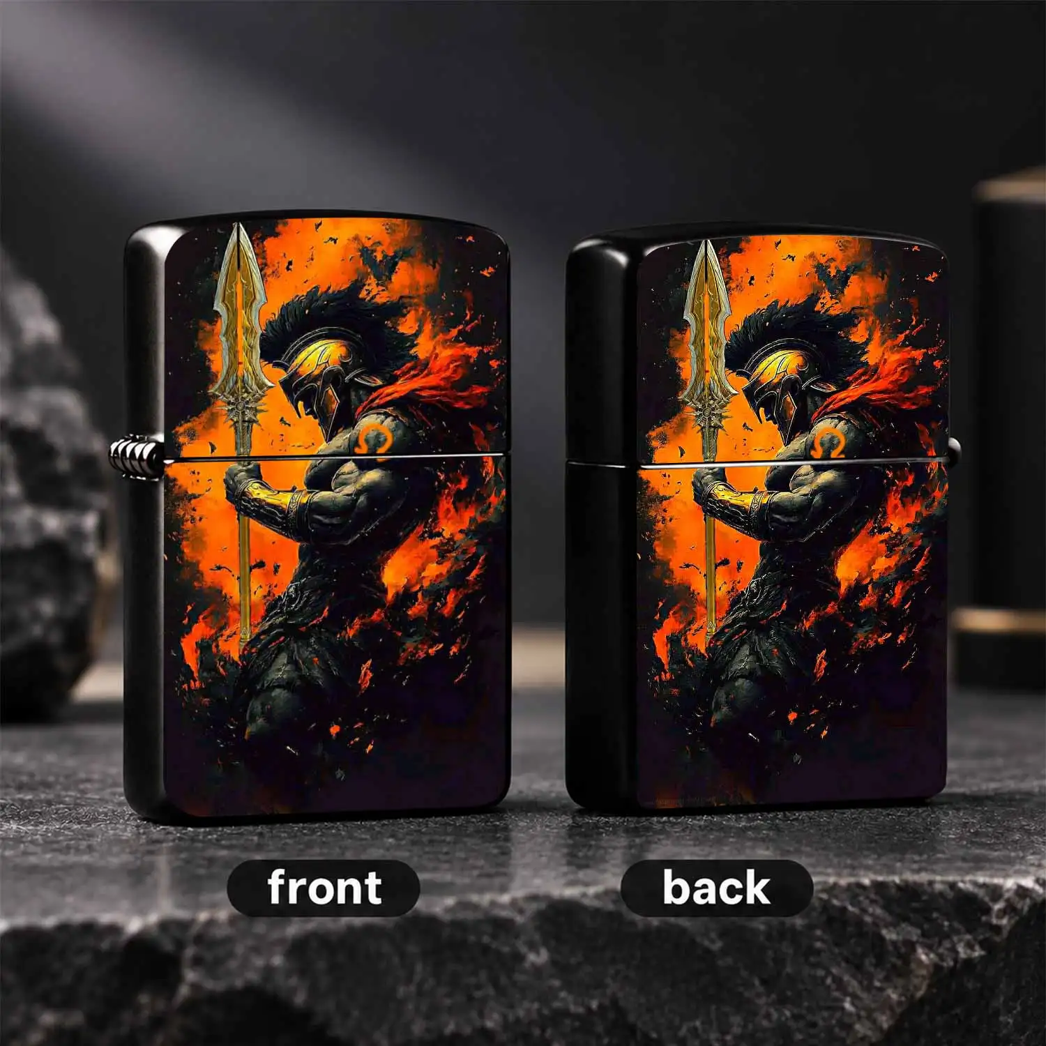 Greek War God Themed Portable Lighter, Cool Sparta Design With Fiery Aesthetic, Daily Carry Practical Accessory, Outdoor Adventure Emergency Ignition Tool, Creative Collectible Gifting Piece, Reliable Multi-Scenario Usable Ignition Gear For