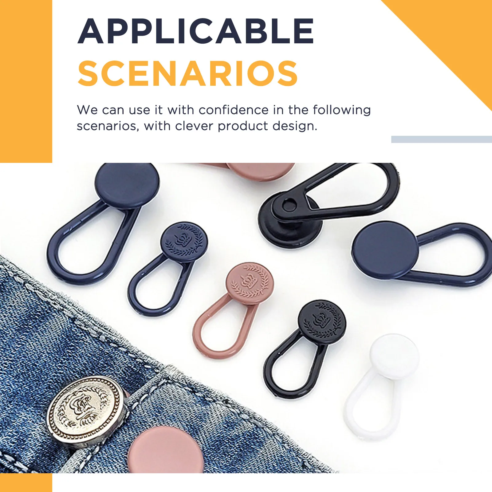 Bouton de jean détachable et extensible pour ajustement de la taille en cas de variation de poids, matériau doux pour la peau, bouton-pression réglable et recyclable