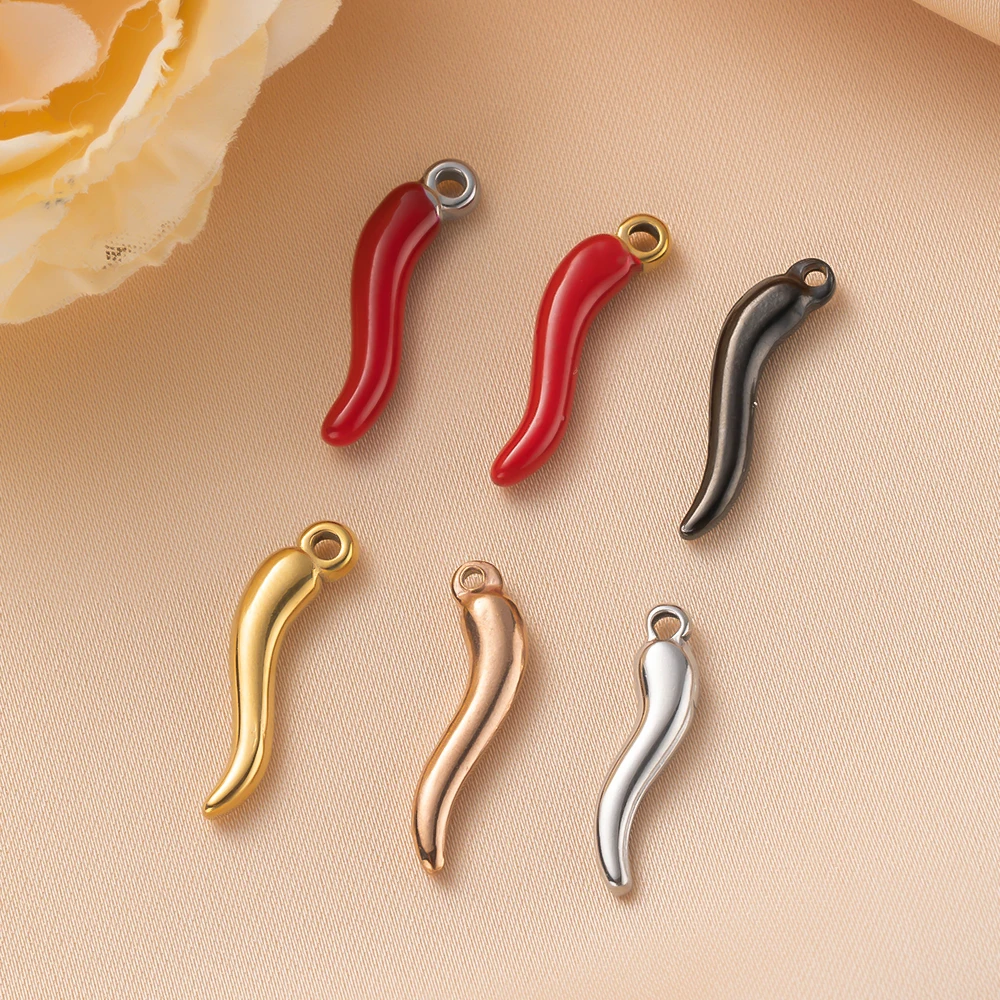 5 uds. De dijes de pimiento pequeño rojo de acero inoxidable, bonitos colgantes para pendientes DIY, pulsera, llaveros, collar, accesorio para hacer joyas