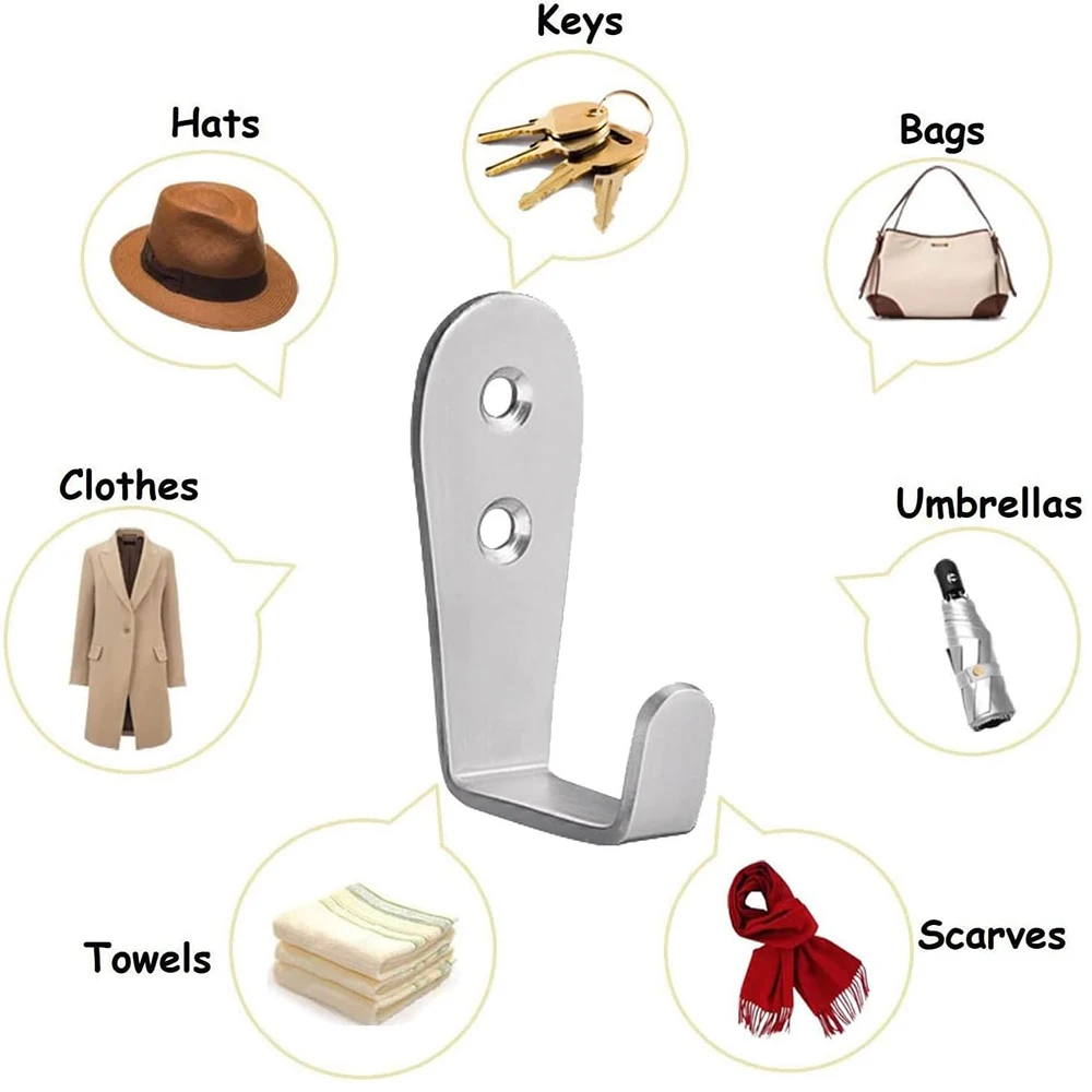 Ganchos de montaje en pared, paquete de 5 ganchos de entrada individuales, ganchos resistentes de acero inoxidable, ganchos de Metal para colgar ropa, chaquetas y batas