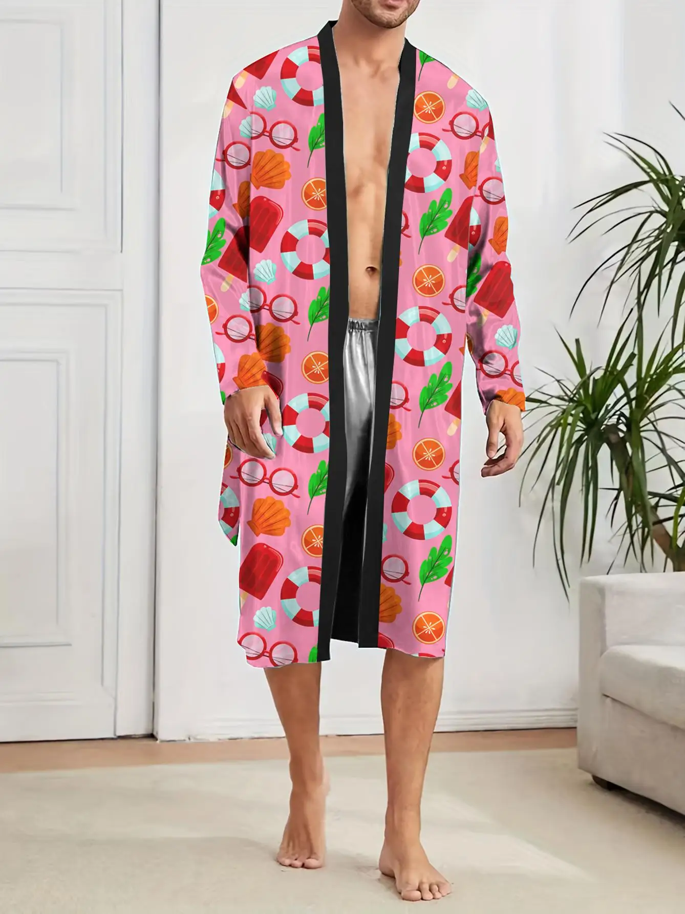 1pcs Men's Robes 2026 Spring/Summer Robes Bathrobe men Robe man Polyester Breathable 3D Printed Long Nightgown sleepwear