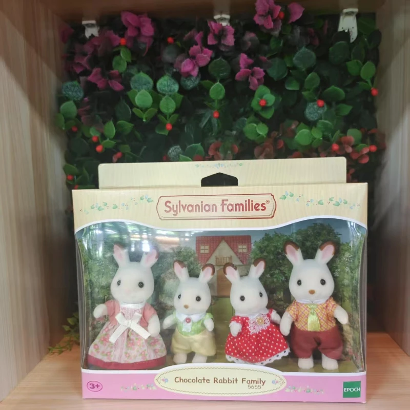 Famiglie Sylvanian Famiglia di conigli al cioccolato Famiglia Husky Epoch Floccaggio Superficie Fibra di poliestere Frasier Teri Coco Freya Giocattoli per bambini