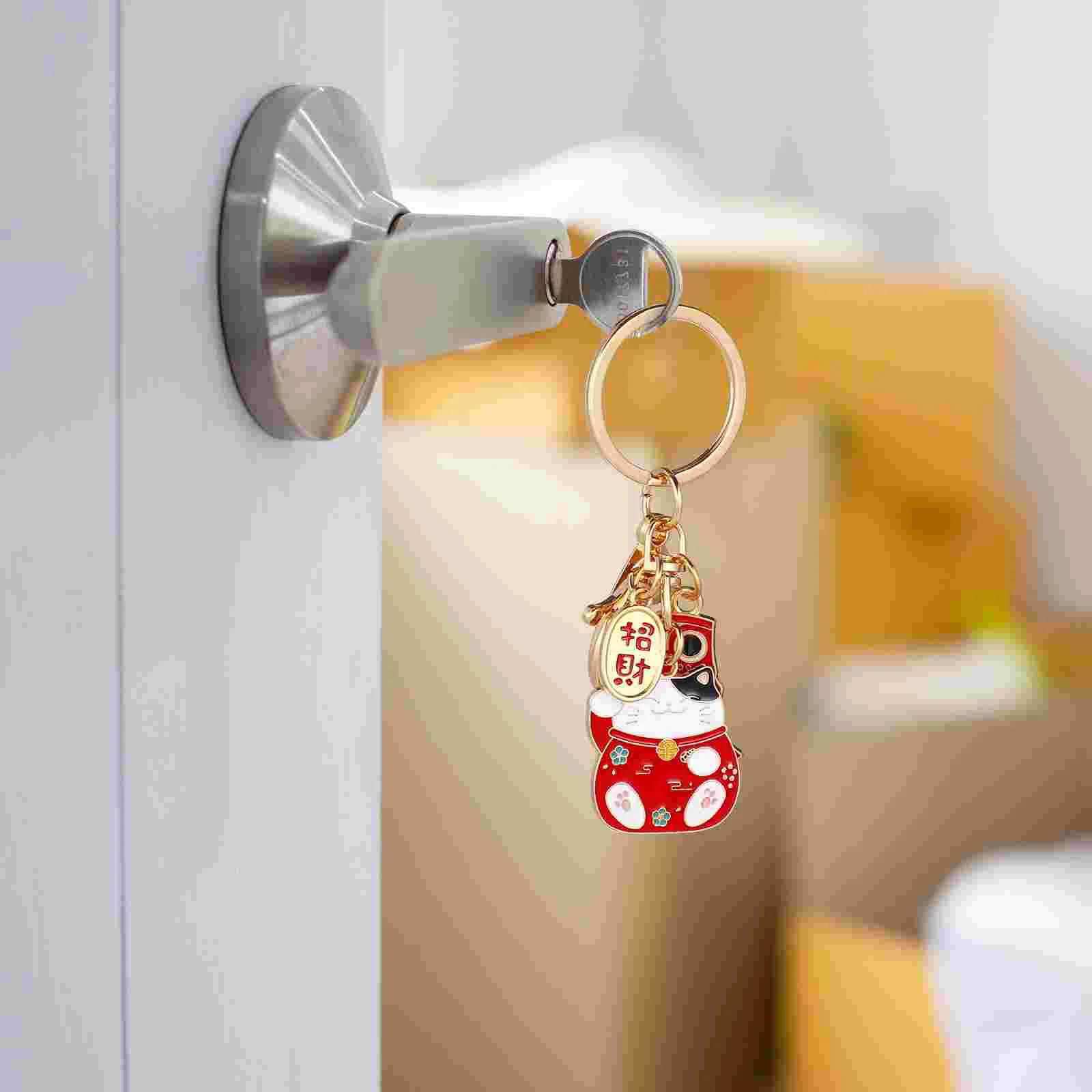 2 Pcs Japanese Keychain Ring Cat Keyrings Fortune Keychains Pendant Girl Party Favors Red Holders Miss