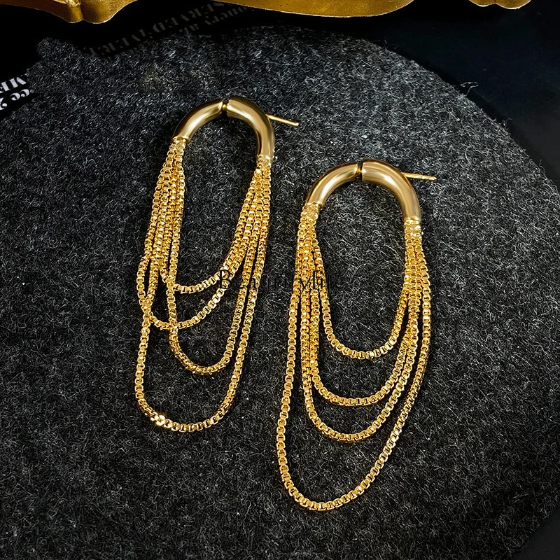 Metal chain multi-layer hanging earrings light luxury high-end earrings