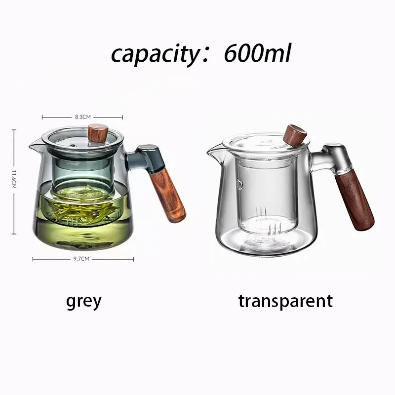 600ml Glass Tea Kettle With Removable Infuser Teapot Blooming And Loose Leaf Tea Maker Heat-resistant Teapot With Wood Handle