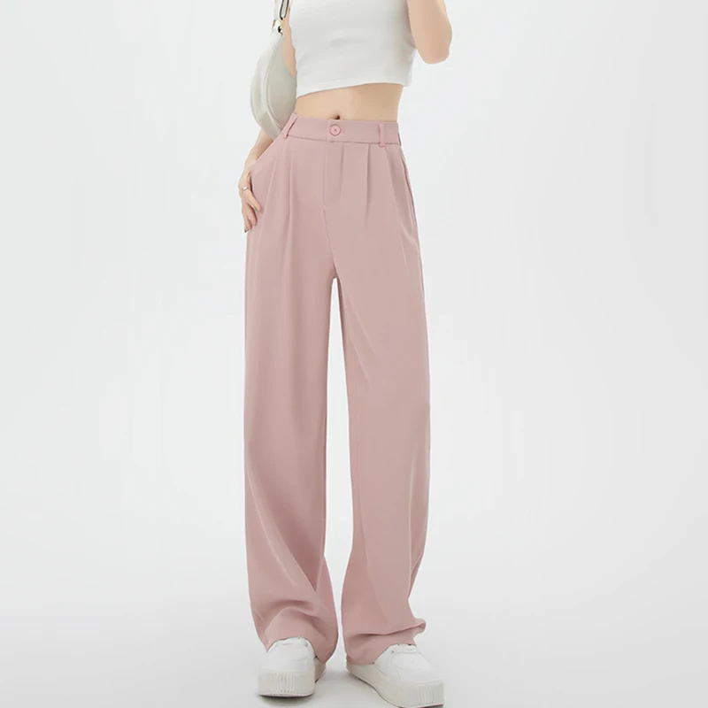 

Spring Autumn High Waist Straight Suit Pants Women Korean Style Loose Wide Leg Trousers Woman Pocket Solid Pants Office Ladies