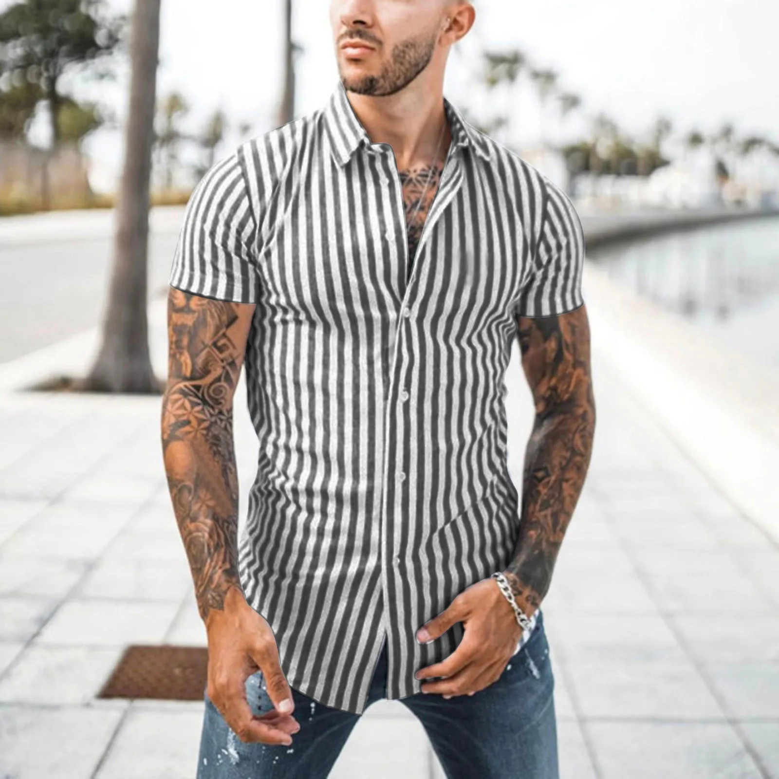 Camiseta transpirable Vintage para hombre, blusa con botones, elegante