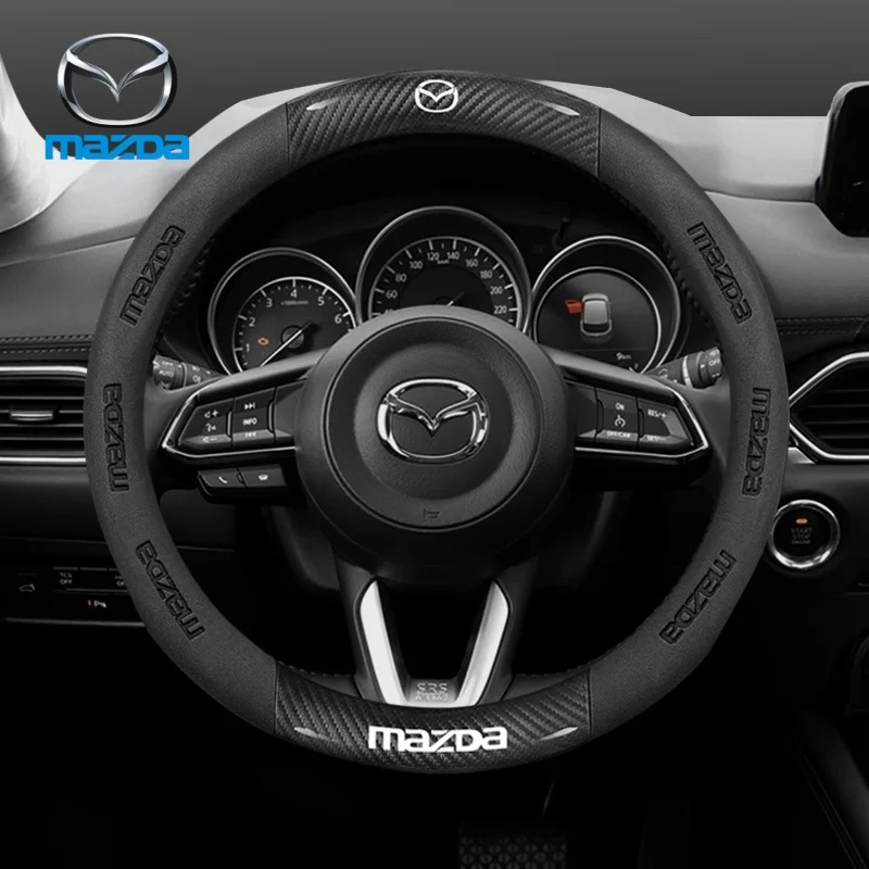 Para Mazda 2 3 5 6 CX-4 CX-5 CX-7 CX-8 CX-30 CX-50 MX5 Miata RX-7 RX-8 Axela Atenza cubierta de volante de cuero de fibra de carbono para coche