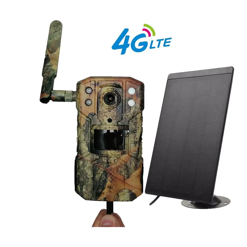 Solar Powered Cellular Trail Camera, Traps with Sim Card, Live Stream, No Glow, IR, 4G App, Hunting Camera