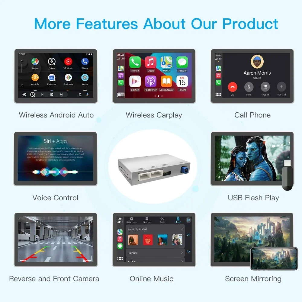 AUTOABC CarPlay اللاسلكي لأودي A3 S3 8V 2012-2021 أندرويد أوتو مع وصلة مرآة AirPlay وظائف الملاحة الكاميرا العكسية