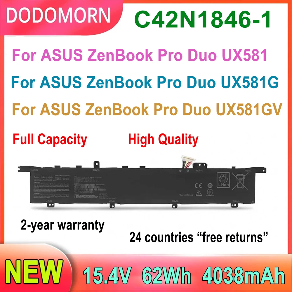 DODOMORN C42N1846-1 Laptop Battery For ASUS ZenBook Pro Duo UX581 UX581G UX581GV Series High Quality 2year warranty 4038mAh 62Wh