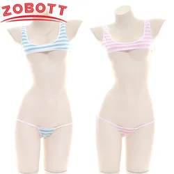 Japanese anime Sexy Lingerie Lolita Kawaii Striped Mini Bikini Adult Cosplay Erotic Costumes Bra Women Underwear Set