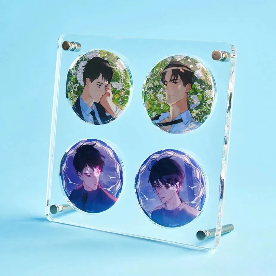 Acrylic Badge & Card Slab Display Stand, Anime Merchandise Storage Box, Pin Badge Holder Frame Case for Collectible Goods