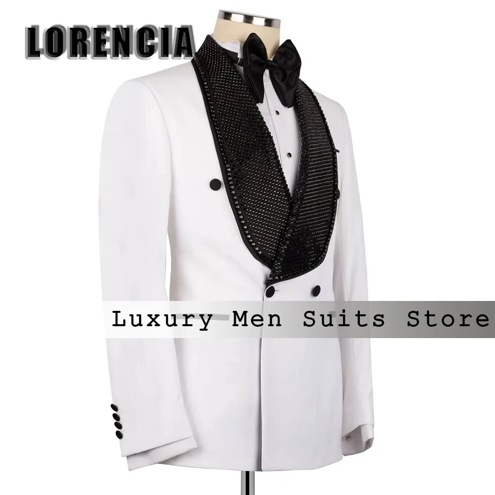 

Elegant Rhinestone Suits for Male 2 Pieces Shawl Collar Tuxedos Wedding Party Outfit Customized Blazer Pants trajes para hombre