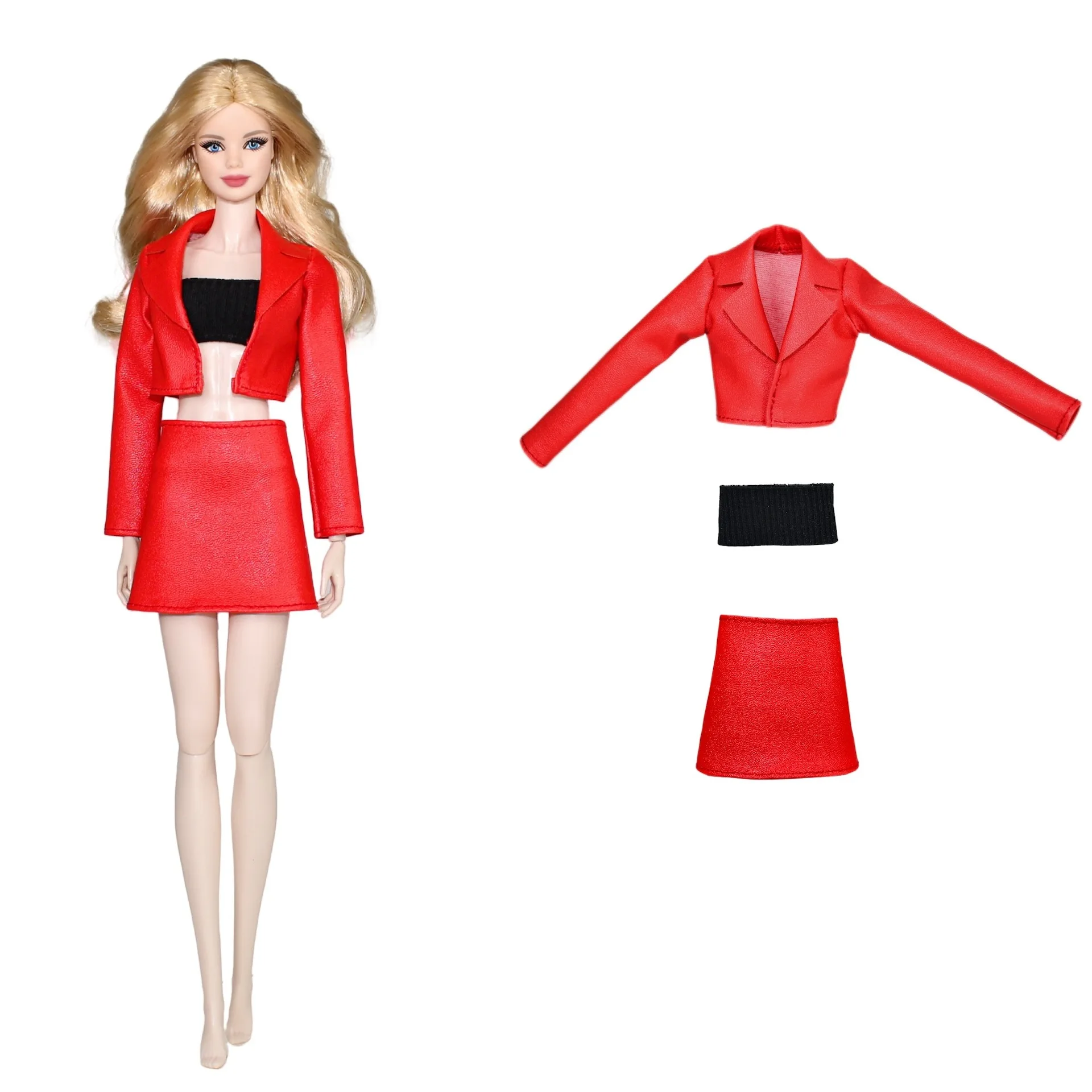 30 cm moda supermodelo boneca roupas conjunto carreira urbana jaqueta de couro + colete + saia de couro conjunto 1/6 boneca bjd trabalho vestir-se roupas
