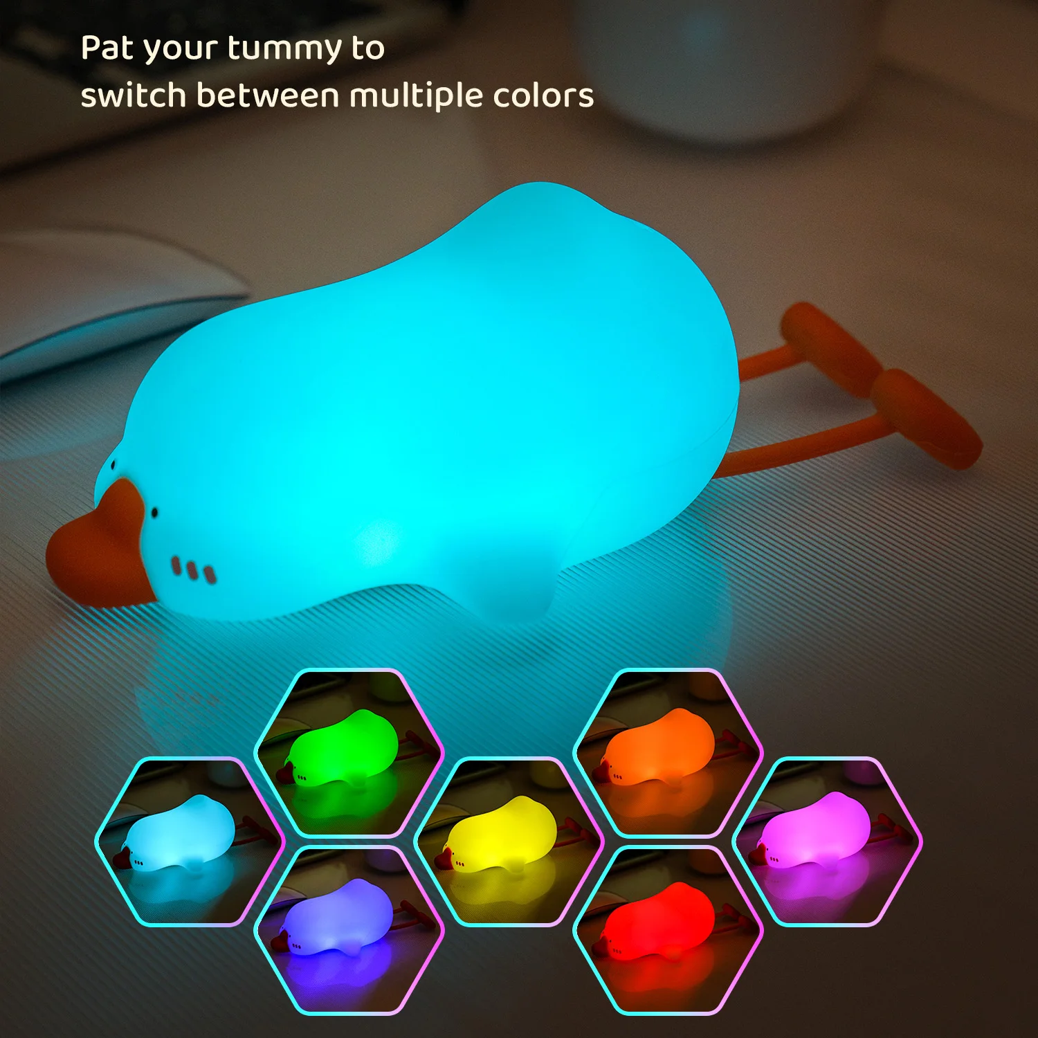 Colorful Night Lights RGB Indoor Lighting Cute Silicone Duck Desk Lamp Bedside Nightlight Atmosphere Light Decoration Kids Gifts